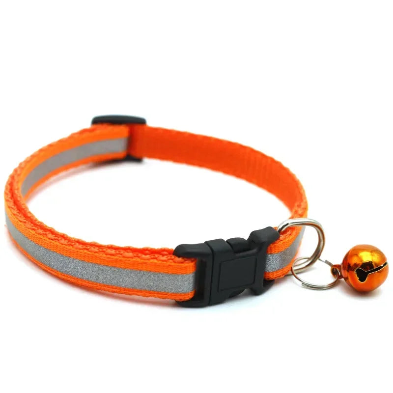 Reflective Cat Collar Adjustable Buckle Neck Ring Necklace Bell Pet Products Safety Nylon Colla collar para gatos