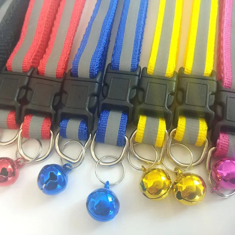 Reflective Cat Collar Adjustable Buckle Neck Ring Necklace Bell Pet Products Safety Nylon Colla collar para gatos