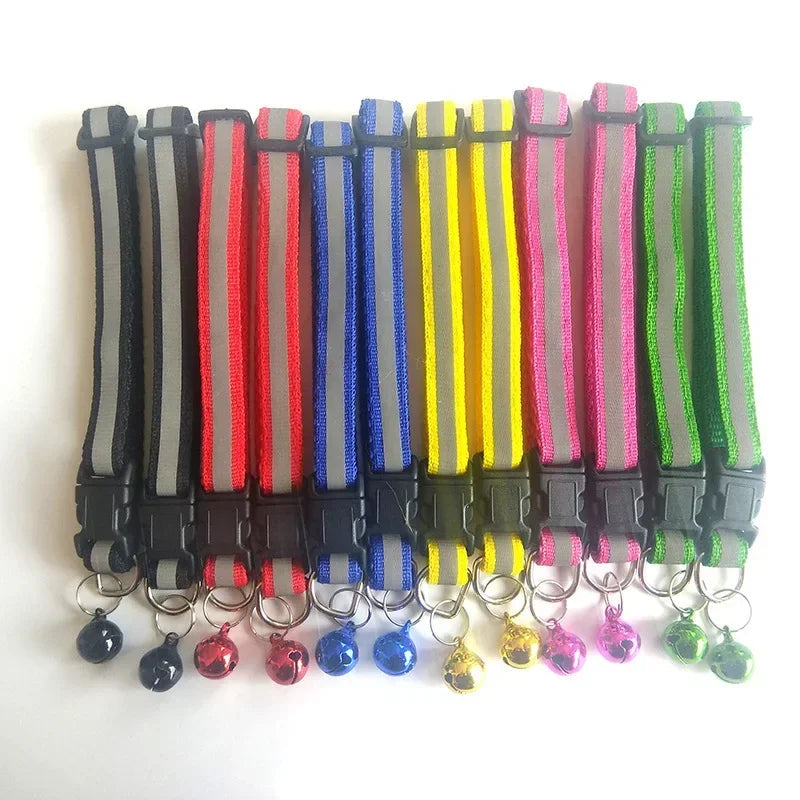 Reflective Cat Collar Adjustable Buckle Neck Ring Necklace Bell Pet Products Safety Nylon Colla collar para gatos