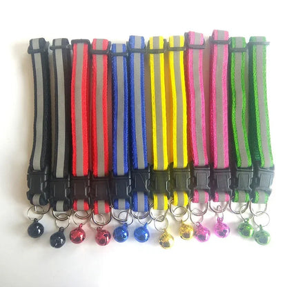 Reflective Cat Collar Adjustable Buckle Neck Ring Necklace Bell Pet Products Safety Nylon Colla collar para gatos
