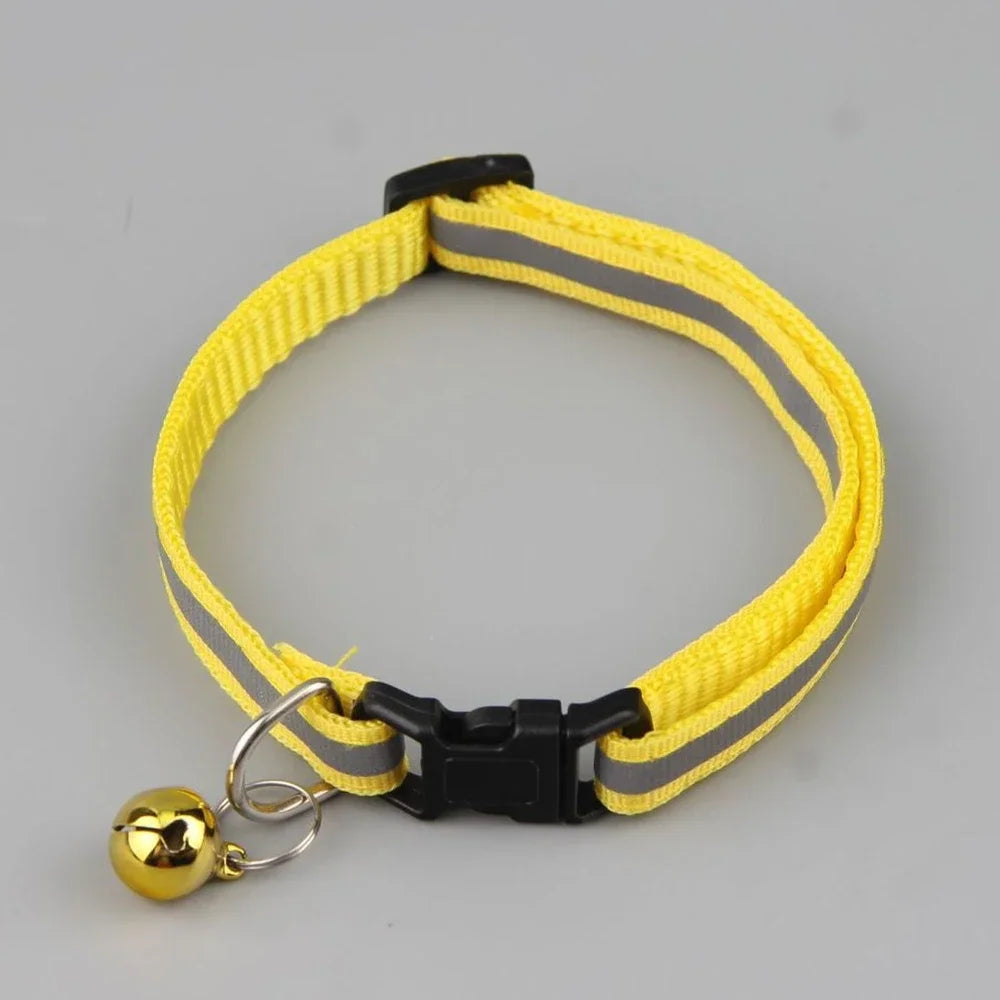 Reflective Cat Collar Adjustable Buckle Neck Ring Necklace Bell Pet Products Safety Nylon Colla collar para gatos