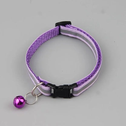 Reflective Cat Collar Adjustable Buckle Neck Ring Necklace Bell Pet Products Safety Nylon Colla collar para gatos