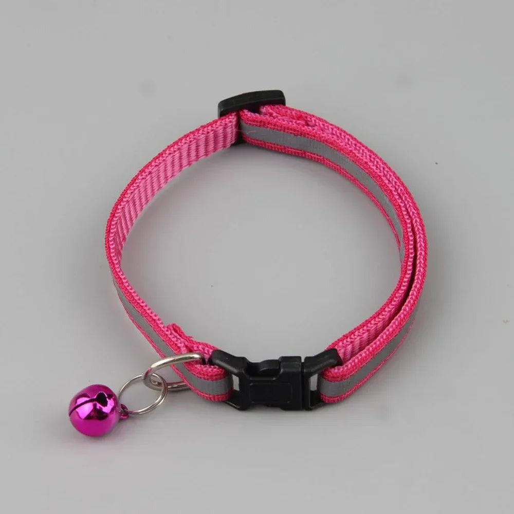 Reflective Cat Collar Adjustable Buckle Neck Ring Necklace Bell Pet Products Safety Nylon Colla collar para gatos