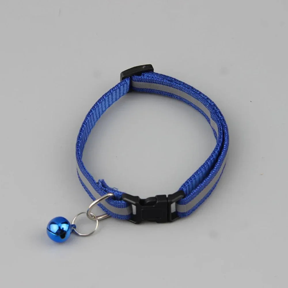 Reflective Cat Collar Adjustable Buckle Neck Ring Necklace Bell Pet Products Safety Nylon Colla collar para gatos