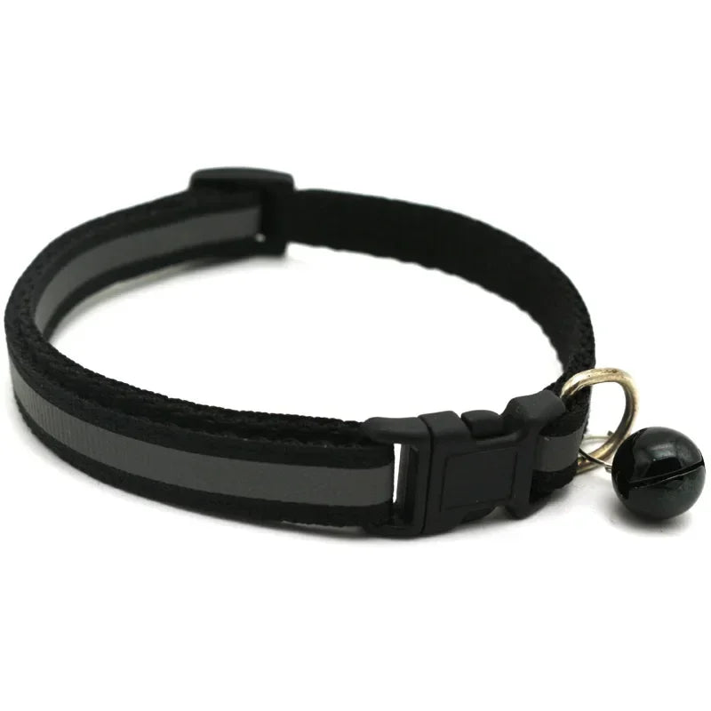 Reflective Cat Collar Adjustable Buckle Neck Ring Necklace Bell Pet Products Safety Nylon Colla collar para gatos